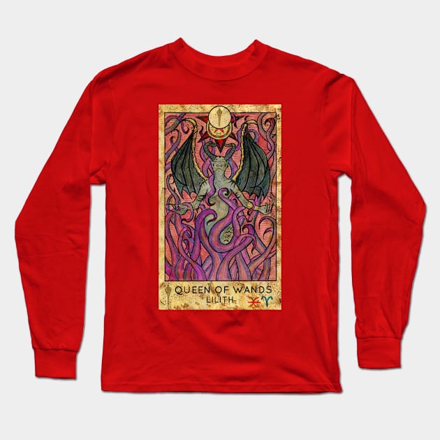 Queen Of Wands. Minor Arcana Tarot Card. Long Sleeve T-Shirt by Mystic Arts